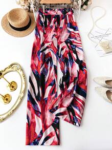 SHEIN LUNE Plus Size Random Print Casual Palazzo Pants - Multicolor - View 2