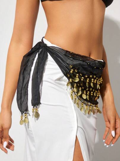 SHEIN SXY حزام خصر بتعليقات معدني للنساء، المدرسة