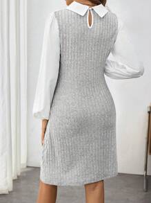 Cheriluna Maternity 孕妇 V 领长袖拼色简约连衣裙 - 淺灰色 - 查看 2