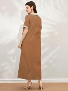 Al Najma 女式拼色马球领短袖连衣裙 - 棕色 - 查看 2