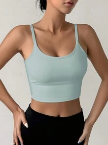 DAZY Sujetador deportivo de espalda de tirantes mínimalista de un solo color - Azul menta - Ver 3