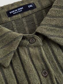 SHEIN MOD Áo sơ mi tay loe thắt nơ đa năng màu xanh quân đội cỡ lớn - xanh quân đội - Xem 4