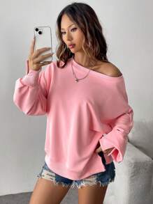 Chiquease Women's Fashionable Casual Elegant Pink Loose Long Sleeve Sweatshirt