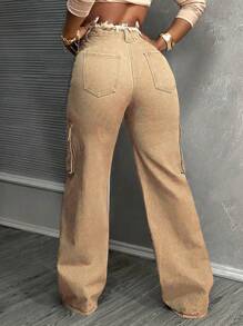 SHEIN Slayr Blugi de damă, de culoare uni, simpli, de zi cu zi, cu talie mijlocie, cu picioare drepte