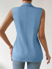 SHEIN Women Spring/Summer Casual Solid Color Sleeveless Blazer Jacket With Lapel - Baby Blue - View 2