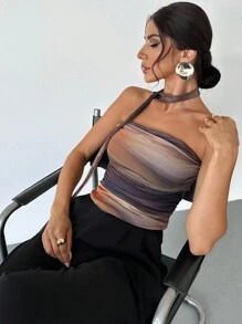 Firerie 女士优雅浪漫扎染印花荷叶边露肩上衣 - 彩色 - 查看 6