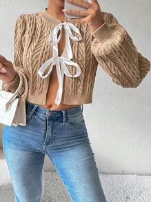 Chiquease 女士时尚系带短款开衫 - 卡其色 - 查看 3