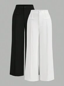 SHEIN PETITE High-Waisted Wide-Leg Women's Suit Pants, Two-Pack