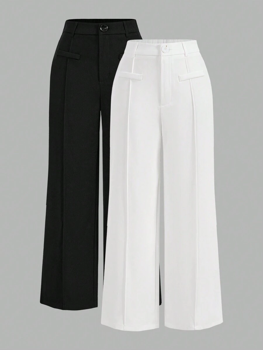 SHEIN PETITE High-Waisted Wide-Leg Women's Suit Pants, Two-Pack