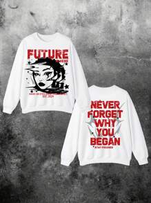 Coolane Women's Fall Streetwear Casual Hip-Hop Oversized Drop Shoulder Portrait Graphic Print Sweatshirt