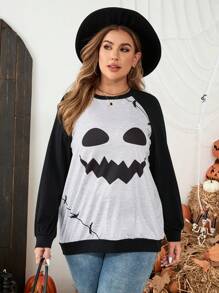 SHEIN LUNE Plus Size Skull Graphic Plus Size Sweatshirt - Black - View 3