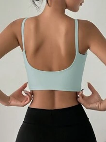 DAZY Sujetador deportivo de espalda de tirantes mínimalista de un solo color - Azul menta - Ver 1