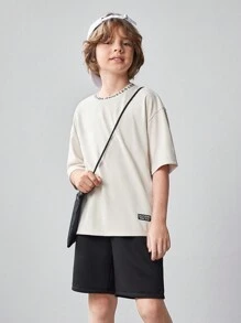 SHEIN 2pcs/Set Tween Boy Loose Casual Sports Crew Neck Short Sleeve T-Shirt And Shorts Set