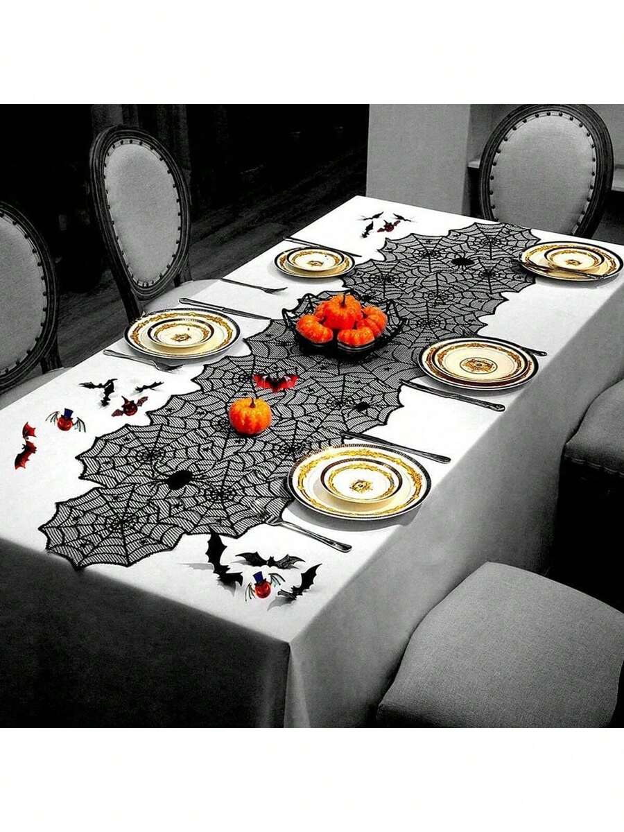 1 件万圣节黑色蜘蛛网桌旗、万圣节蜘蛛网桌布、万圣节恐怖派对黑色蕾丝桌布、万圣节蜘蛛网黑色图案桌布、餐桌装饰、壁炉装饰万圣节礼物、完美的万圣节恐怖家居装饰万圣节蜘蛛网餐垫礼物