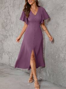 SHEIN Clasi Gaun Panjang Wanita - Dusty Purple - View 3