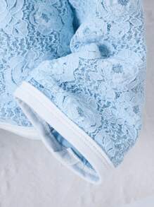 SHEIN Tween Girl Contrast Trim Button Front Casual Solid Collar Long Sleeve Jacket - Blue - View 3