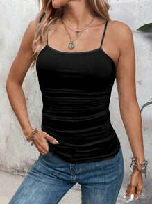 SHEIN LUNE 2pcs/Set Casual Solid Black Versatile Women Tank Tops, Summer - Black - View 10