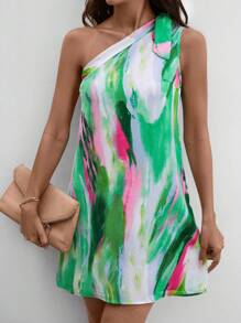 SHEIN LUNE Đầm Thắt nút Tất cả trên in Giải trí - màu xanh lá - Xem 5