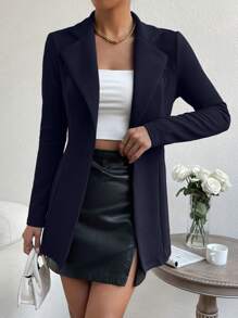 Firerie Solid Color Button Elegant Fashion Long Sleeve Suit Jacketwinter,Business Casual, Elegant,Burgundy PU - Navy Blue - View 6