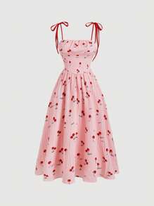 SHEIN MOD Plus Size Women's Cherry Pattern Maxi Slip Dress - Pink - View 1