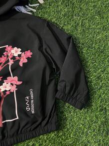 SHEIN Leap Crew 女婴拉链花卉印花连帽休闲夹克 - 黑色 - 查看 4
