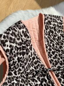 Comfortcana Cappotto imbottito con cappuccio reversibile a due vie con stampa leopardata per donne - Multicolore - Visualizzare 4