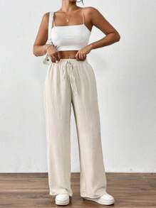 SHEIN PETITE Pantalon décontracté à poche torsadée de couleur unie pour femmes