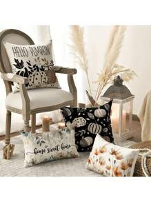 4 件黑色 Hello Pumpkin 叶子抱枕套，18 X 18 英寸秋季感恩节收获波尔卡圆点装饰沙发装饰 - 黑色 - 查看 6