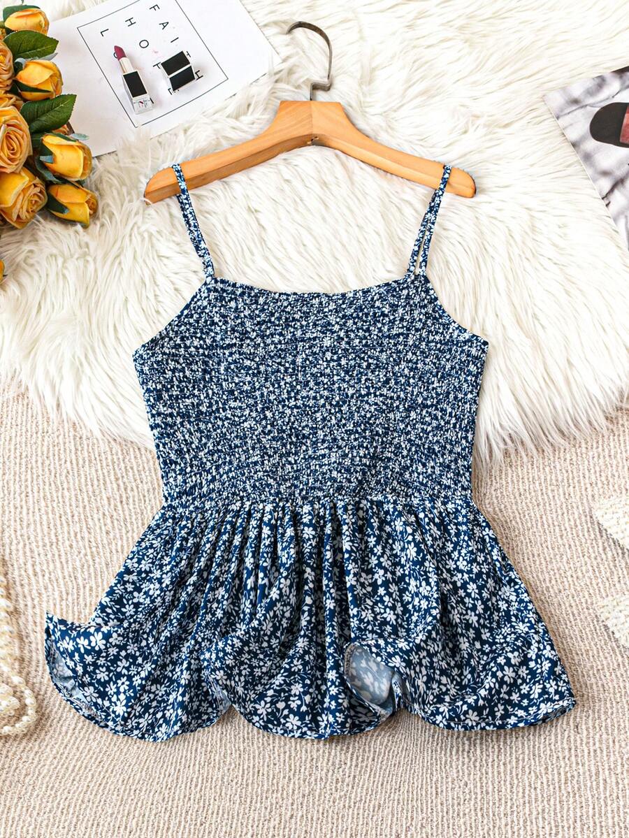 SHEIN Holidaya Bộ áo liền quần có dây đeo spaghetti hoa cỡ lớn thông thường - Nhiều màu - Xem 1