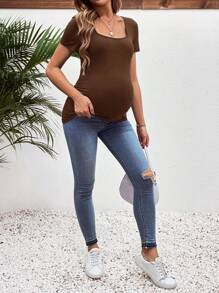 SHEIN 3 件/套孕妇休闲简约黑白灰色圆领短袖修身孕妇 T 恤