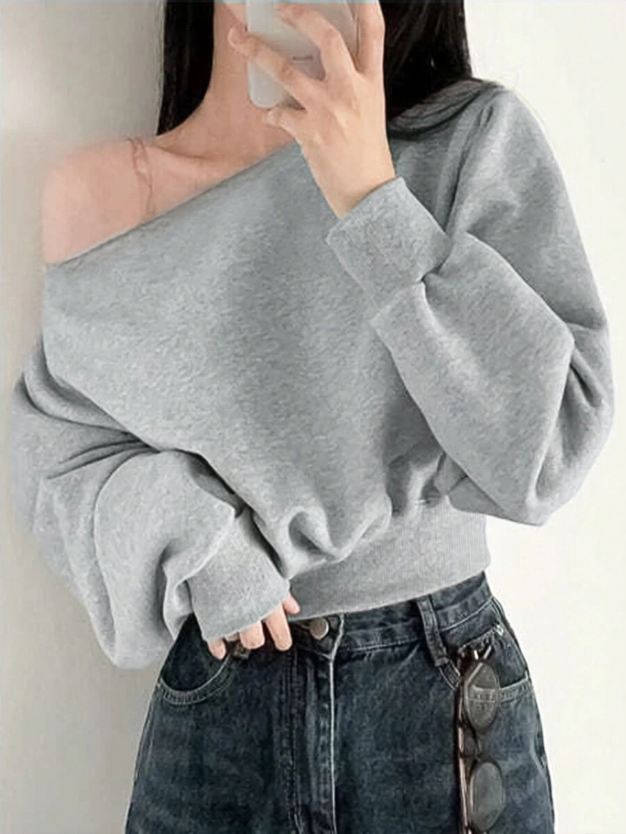 INAWLY 女士纯色休闲简约日常长袖上衣，返校服装