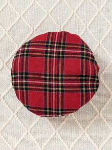 SHEIN 2 piezas/Conjunto Ropa de fiesta de Navidad para niño bebé, pelele de manga larga a cuadros rojos con pajarita y gorro, estilo casual escolar adecuado para fiesta, vuelta al colegio