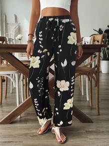 SHEIN LUNE 女款口袋束口寬鬆舒適休閒褲 - 黑色 - 查看 4