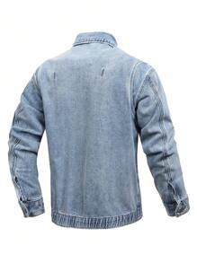 Manfinity Homme 男士前翻领拉链长袖口袋休闲牛仔夹克 - 淺色水洗藍 - 查看 2