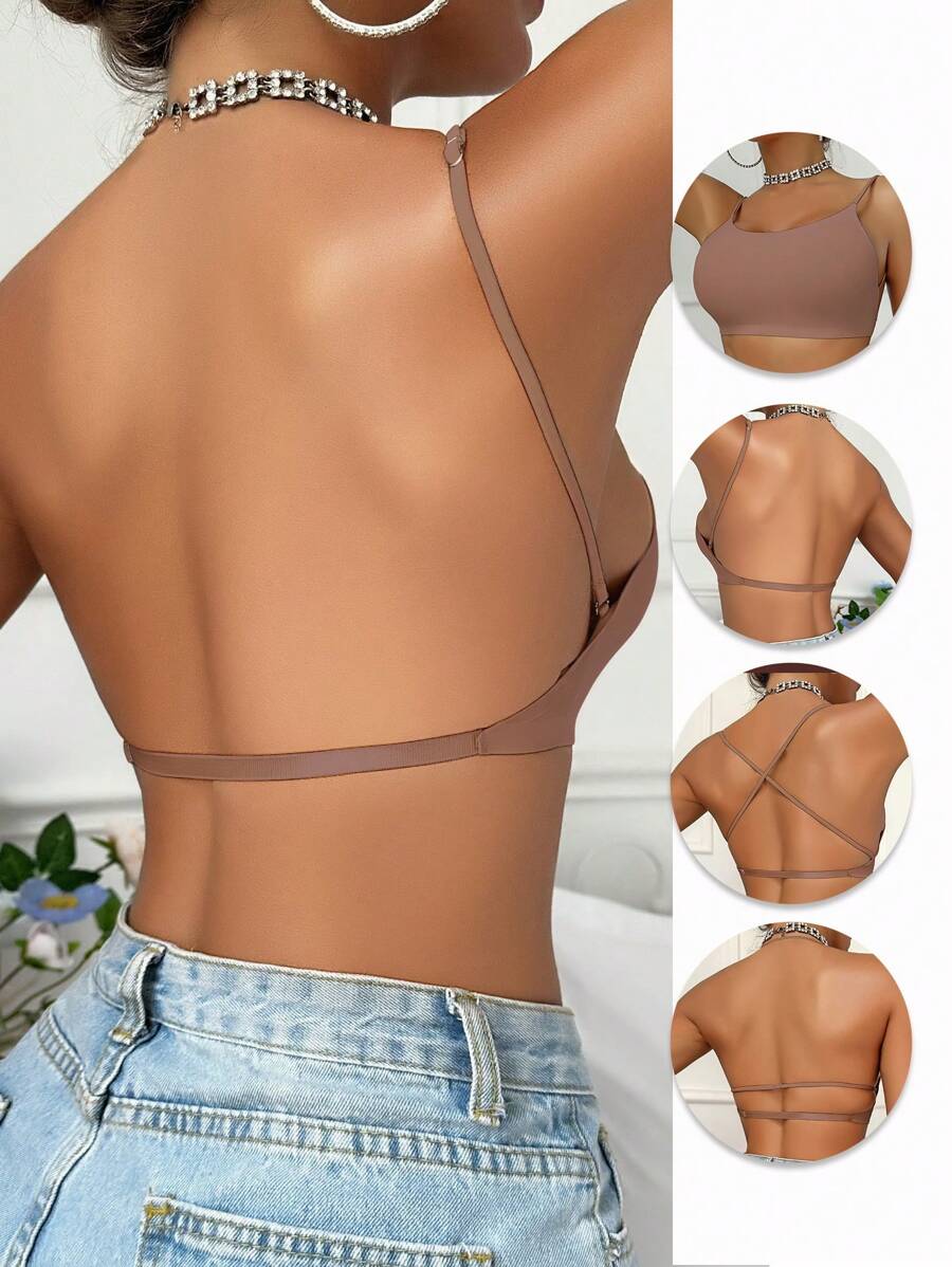 DesireSculpt 性感露背无痕文胸，新娘内衣，女士透气胸垫，可调节肩带，多种穿着方式 - 摩卡棕 - 查看 1