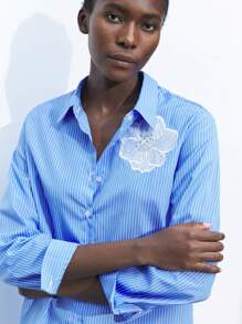 Maija Women's Casual Striped Embroidered Floral Beaded Blouse, Spring & Autumn Valentine's Day Vacation Outfits Woman