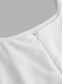 SHEIN Leap Crew Robe de gâteau à couches blanche pour préadolescentes, robe de cérémonie de remise des diplômes à col carré sans manches - Blanc - Voir 4