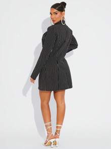 SHEIN SXY Elegante blazer de cintura ceñida a rayas negras y blancas para la oficina y el transporte en otoño/invierno