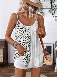 Breezaya Lässiges Camisole-Tank Top für Damen mit einfarbigem und grafischem Druck im Patchwork-Stil