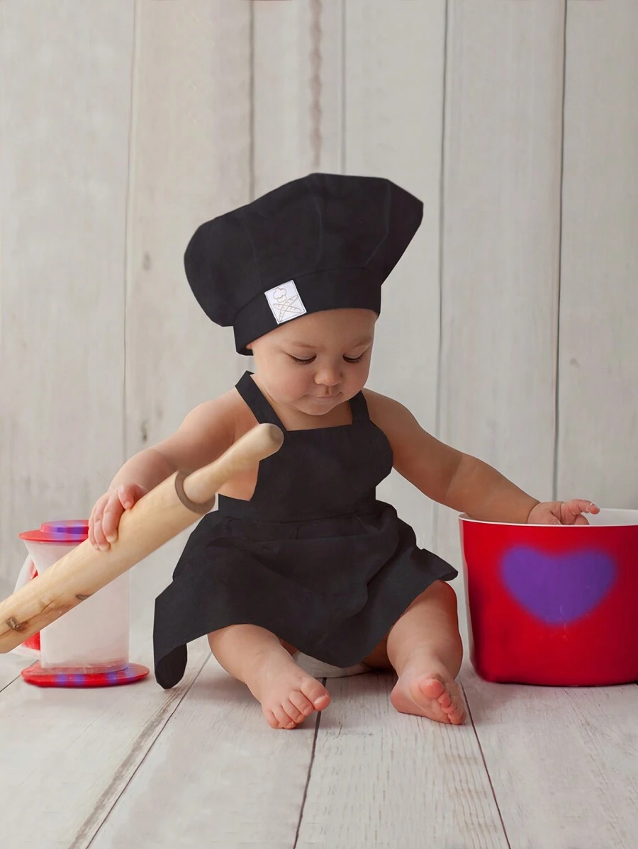 SHEIN 新生儿厨师帽和围裙套装，婴儿摄影服装，婴儿职业装