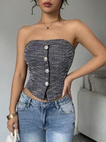 Calvaya Top corto tipo bandeau de tweed para mujer