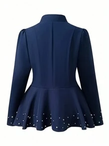 SHEIN Clasi Grote maten casual blazer met pofmouwen en kralen voor lente en herfst