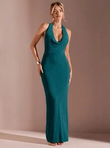 SHEIN BAE 女士长款休闲连衣裙，简约时尚，适合日常穿着，优雅，女士沙滩装/沙滩，女士晚宴礼服/白色新娘送礼会礼服，毕业礼服/毕业装，女士早午餐装，女士音乐会装/狂欢节装/乡村音乐会装/伊比沙岛装/纳什维尔装，度假，度假，端庄，热带度假女装，辣妹，夏季装/夏季服装，女士春季装，约会晚礼服，伴娘迷你裙，优雅小黑裙，春夏装，露背 - 水鴨藍 - 查看 3