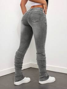 SHEIN ICON Low-Rise Stonewashed Flare Leg Jeans