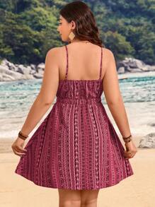 Breezaya Plus Size Spaghetti Strap Twist Knot Allover Print Fashionable Dress