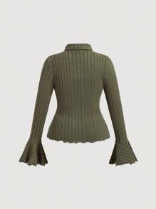 SHEIN MOD Áo sơ mi tay loe thắt nơ đa năng màu xanh quân đội cỡ lớn - xanh quân đội - Xem 6