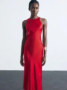 Maija 女士无袖迷人优雅红色长裙，非常适合春夏派对、节日、情人节 - 彩色 - 查看 5