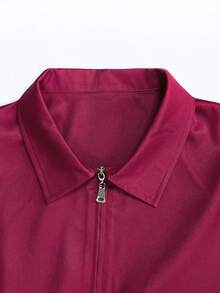 欧美时尚女装法式简约半身裙女翻领系带收腰显瘦纯色全休闲chic七分袖秋季女装中长款连衣裙 - 酒紅色 - 查看 5