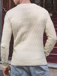 RueChic Áo len dệt kim hình học nam - trắng - Xem 3