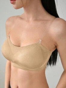 DAZY Removable Transparent Strap Strapless Wireless Bra - Apricot - View 3
